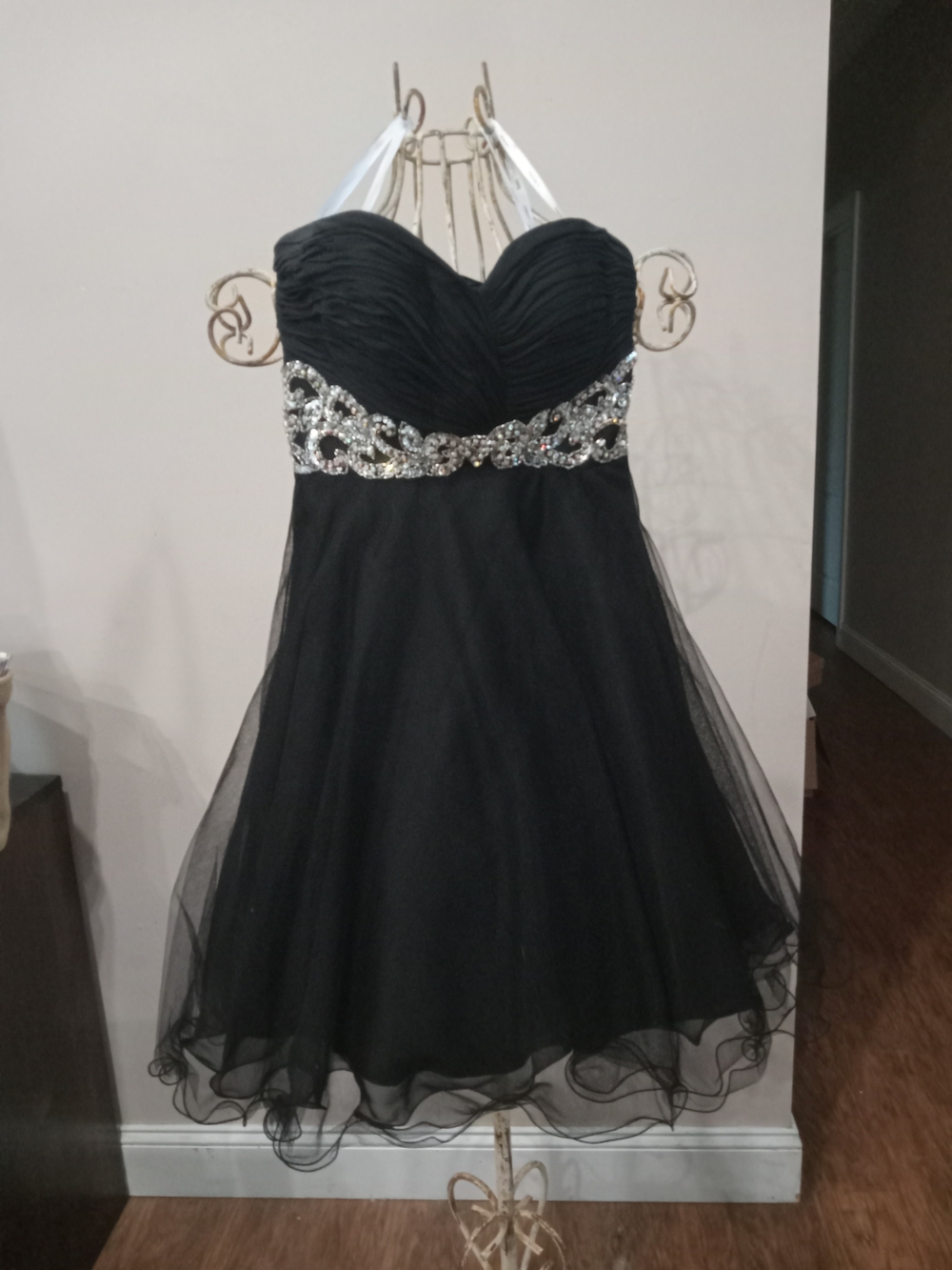 Hannah Black Strapless Cocktail Prom Homeco Dress with Crystal Embellished Waist